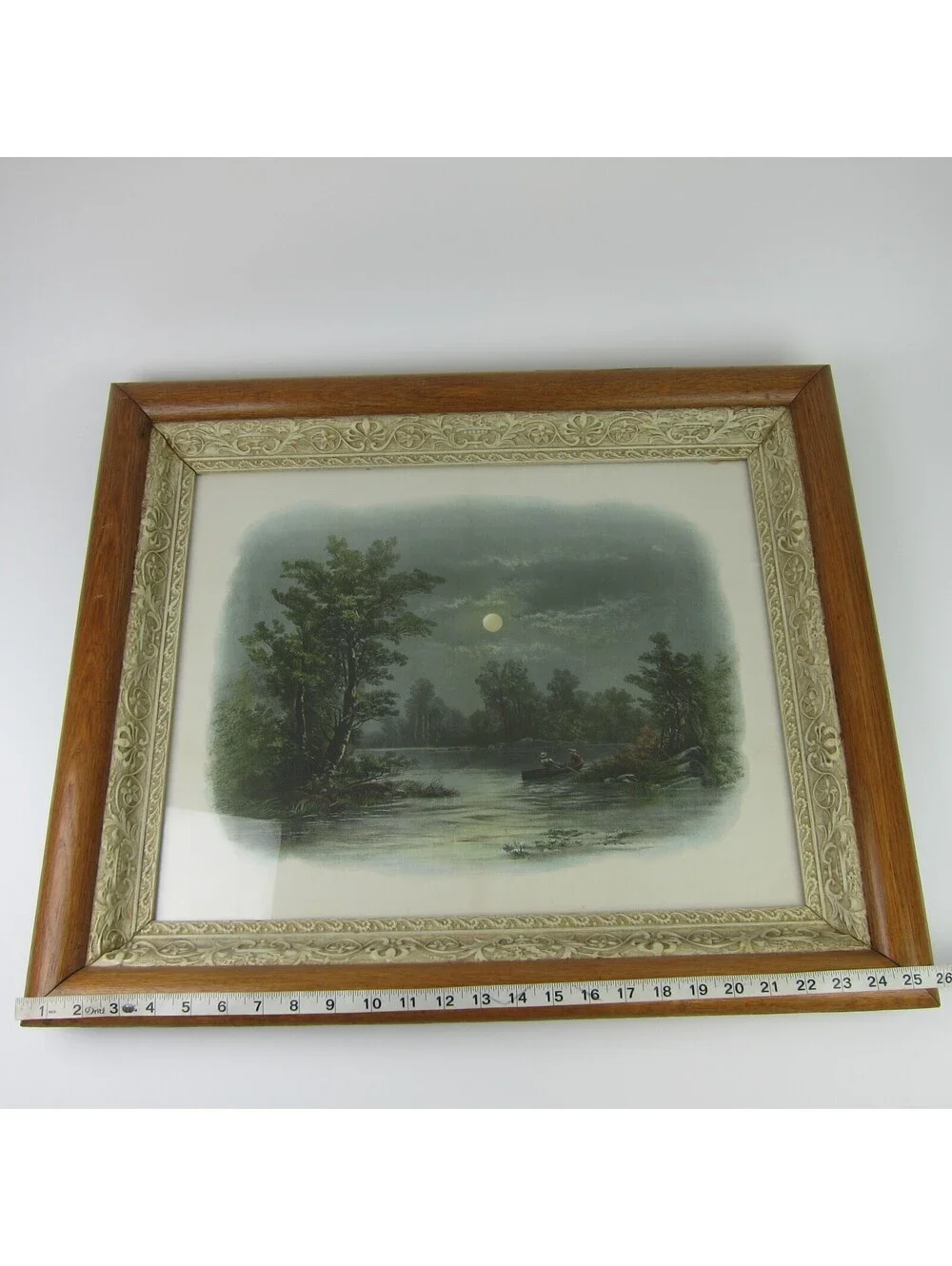 Antique Art Print William Henry Chandler A Boating By Moonlight Framed